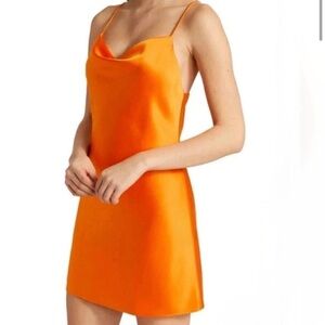 Alice + Olivia Bright Orange Satin Strapless Slip Dress